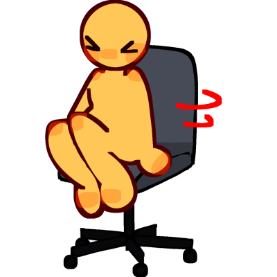 a yellow figure on an office chair, with red motion lines indicating the chair is turning.